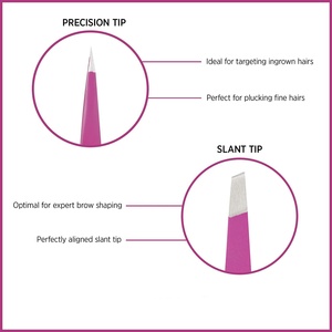 Juego de pinzas inclinadas de acero inoxidable profesionales, punto de cejas colorido, paquete de 2 pinzas de cejas duraderas de etiqueta privada personalizadas - Product Image 5