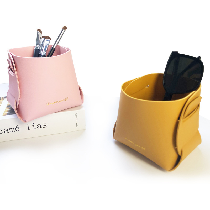 Складная Многофункциональная корзина для хранения кистей для макияжа из ПУ кожи, настольный органайзер для дома и офиса