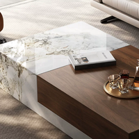 Table basse rectangulaire en bois massif et pierre vitrifiée au design moderne et luxueux BTCT027 avec tiroirs pour le salon