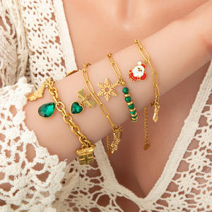 Christmas Gold Plated Stainless Steel <b>Bracelet</b> <b>Set</b> With Santa Snowflake Gift Charms Jewelry For Women Gift Occasion - Product Image 1