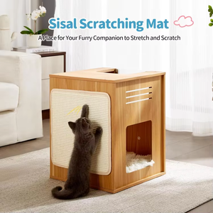 Produttore su misura grande carino moderno appartamento per gatti cubo Cave Cave nascondiglio in legno letto interno per animali domestici con gratta e vinci - Product Image 3