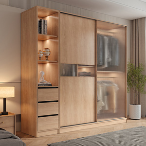 Natural Wood Color Child-Sized <b>Wardrobe</b> <b>Hanging</b> Area Large Capacity Storage Bedroom Modern Minimalist Hinged Door Design - Product Image 2
