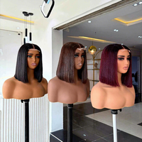 Perruque de cheveux humains sans colle 12A vietnamienne SDD, coupe droite colorée, coupe courte, avec closure HD Lace 2x6, sans colle, directement de Chine