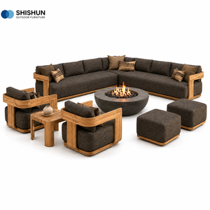 Modern Luxury Teak Wood Outdoor Set with Waterproof <b>Cushions</b> for Villa Patio <b>Garden</b> Courtyard & Hotel Use Ss-huaijin-teak - Product Image 1