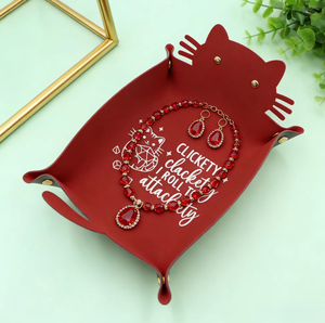 Porte-bijoux carré en cuir motif chat mignon, fermeture à bouton, plateau de rangement portable pour bagues, boucles d'oreilles et petits accessoires 23,5x31,5cm - Product Image 6