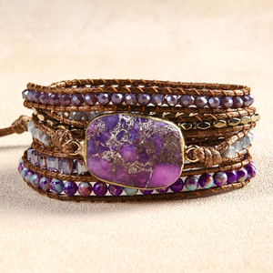 Thời Trang Phụ Nữ Đính Cườm Đồ Trang Sức Handmade Hỗn Hợp Đá Tự Nhiên Tinh Thể Thủy Tinh Màu Xanh Châu Phi Turquoise 5 Sợi Bọc Vòng Đeo Tay - Product Image 2