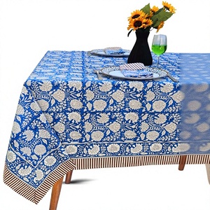 Manteles Rectangulares con Estampado de Bloques al por Mayor, Fabricantes de Manteles Redondos 100% Algodón, Mantel con Diseño Floral para Hoteles - Product Image 1