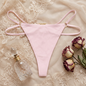 Culotte string sexy pour femme avec anneau cœur, double bretelles, taille basse, coupe haute, sans couture, couleur unie, lingerie féminine, vente en gros - Product Image 1