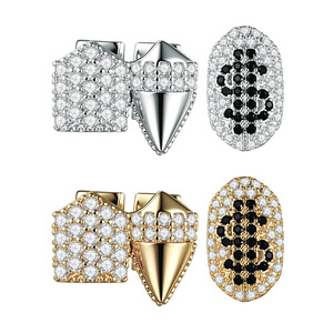 Juego de Aros Dentales Dobles con Zirconia, Diseño de Estrella, Corazón, Cruz, Gota de Agua y Llama, en Oro y Plata, para Uso Diario, Unisex, Grillz - Product Image 3