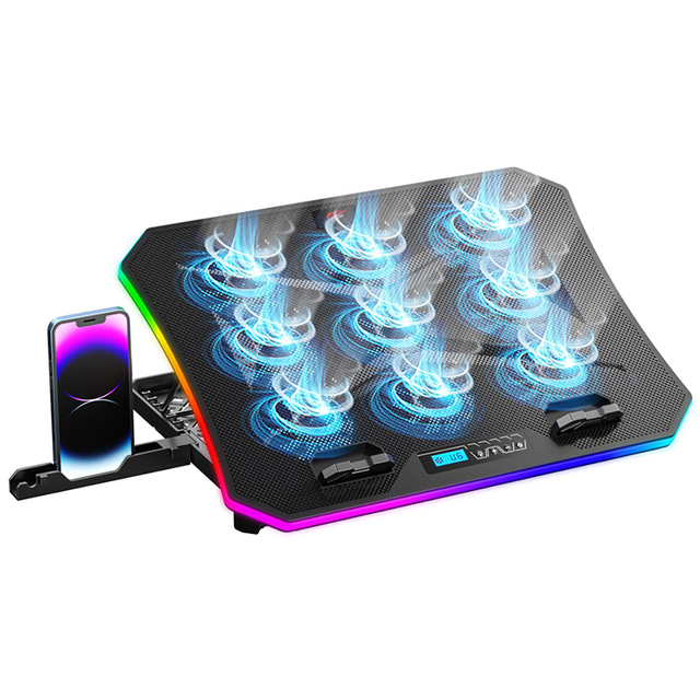 Havit F2070 Pro Height Adjustable Foldable Usb Rgb 9 Fans Laptop Cooler Cooling Pad with Display Button Mobile Phone Holder