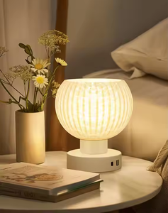 Circular vertical pattern cloud table lamp 3CCT dimming USB rechargeable bulb <strong>glass</strong> <strong>lampshade</strong> bedside desk ornament lamp - Product Image 3