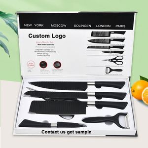 New Black Wave Pattern 6-Piece Stainless Steel Utility Cutter Set <b>Plastic</b> Dishwasher Safe <b>Kitchen</b> Knife Kit Business Gift Box - Product Image 1