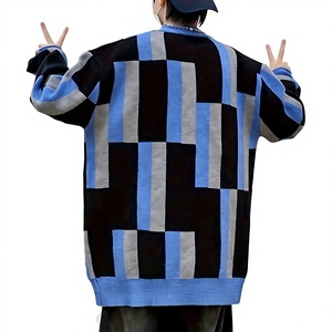 Pull en laine/acrylique respirant pour homme, à manches longues, pour l'hiver, design bicolore noir, gris et blanc - Product Image 6