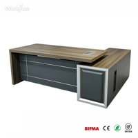 Bureau de direction en L extensible et écologique certifié E1 avec armoire de rangement ventilée en bois pour bureau moderne ou villa