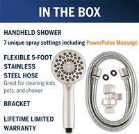 Pomme de douche à main moderne haute pression avec tuyau PowerPulse Massage 7 modes Nickel brossé Accessoires de robinetterie de salle de bain