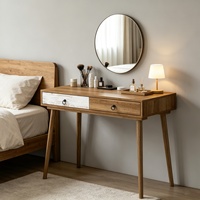 Bureau d'écriture en bois bicolore style ferme, table console à 2 tiroirs avec pieds coniques en bois massif, bureau d'ordinateur pour la maison ou le bureau