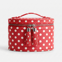 Bolsa de Cosméticos de Cuero con Diseño de Puntos Rojos, Personalizable con Logotipo, de Doble Capa, para Viaje, Organizador de Maquillaje, Marca LZ Supplier