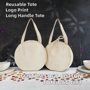Aanpasbare ronde canvas tas, trendy tote <span class=keywords><strong>bag</strong></span> van zacht katoenen stof, aangepast logo voor boetiekgiften, promoties & dagelijkse stijl - Product Image 4