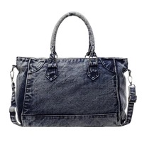 Nouveauté 2026 : Sac Boston en jean vintage grande capacité pour femme, bandoulière portable et tendance avec fermeture éclair