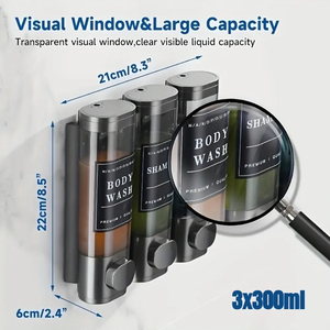 <span class=keywords><strong>ที่</strong></span>จ่ายสบู่เหลวติดผนังแบบเติมได้ ดีไซน์ทันสมัย สีเทาเข้ม วัสดุพลาสติกสองชั้น ไม่ต้องเจาะผนัง ใช้ได้กับแชมพู ครีมนวดผม และสบู่เหลวสำหรับห้องน้ำ - Product Image 4