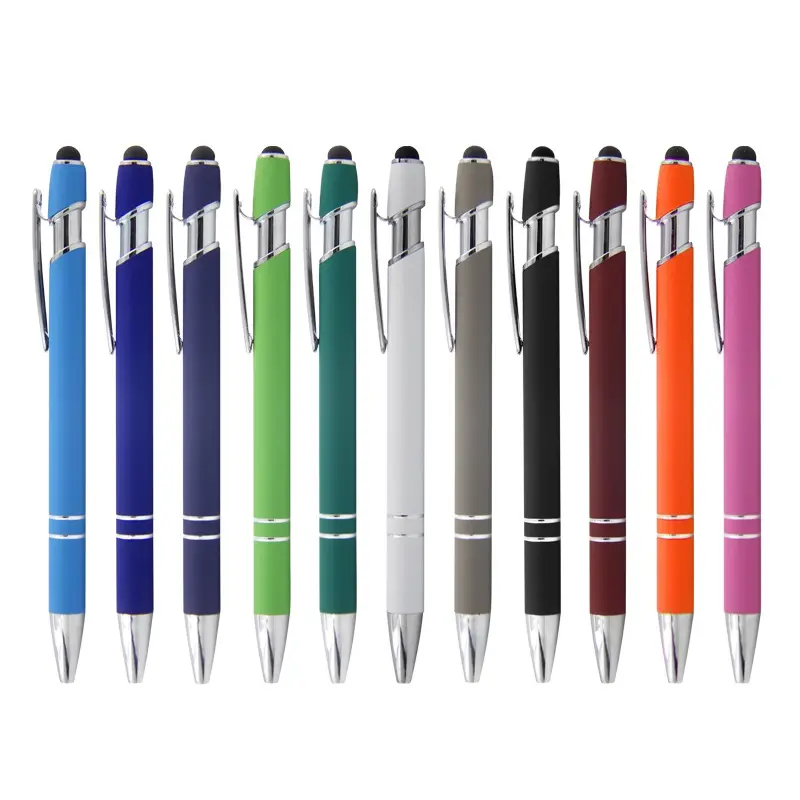 Novo Multifuncional 2 Em 1 Bola Stylus Soft Touch Screen Pen Logo Gravado Lasered Metal Stylus caneta