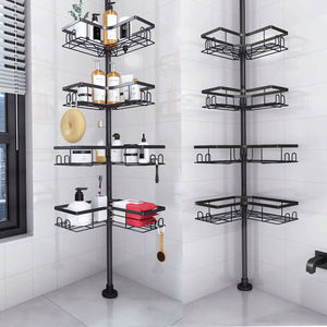 Pas de perçage réglable <span class=keywords><strong>télescopique</strong></span> coin salle de bain douche <span class=keywords><strong>étagère</strong></span> de rangement <span class=keywords><strong>sol</strong></span> au <span class=keywords><strong>plafond</strong></span> organisateur peu encombrant - Product Image 2