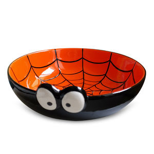 ชามขนมเซรามิกลายแมงมุมสำหรับฮาโลวีน พร้อมขาตั้งโลหะ ชามสลัด ชามขนมลายแมงมุมทำจากดอลลิเมทเพ้นท์มือ - Product Image 4