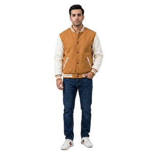 Veste Letterman pour homme, style universitaire, collège, lycée, hiver, col montant, broderie sur le devant, respirante, coupe-vent, 100% coton - Product Image 1