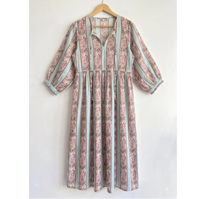 Robe longue bohème à manches longues pour femme, imprimé floral vert sauge, coupe décontractée, tenue de vacances d'été, tenue décontractée pour les vacances - Product Image 5