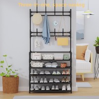 Meilleures ventes en gros 2026 : Étagère de rangement sur pied pour manteaux, vêtements et sacs, avec porte-chaussures et crochets pour chambre et dortoir