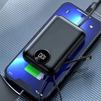 Chargeur portable avec écran LED 10000mAh avec câbles intégrés, batterie externe à charge rapide avec 4 sorties et 2 entrées