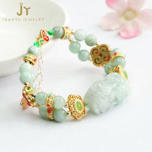 Mitico animale Pixiu Myanmar Jade catena & Link braccialetti doppio strato pietra naturale bracciali gioielli Burma giadeite braccialetti - Product Image 4