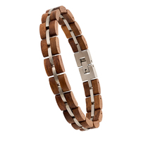 Bracelet en bois de noyer vintage pour homme DODO DEER S09, bracelet en acier inoxydable fait main, bijou en bois à maillons, cadeau
