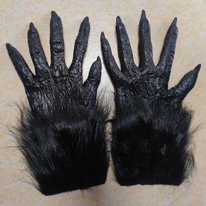 Black <b>Claw</b> <b>Gloves</b> One Size Plush Werewolf Costume Props Halloween Party Wear - Product Image 1