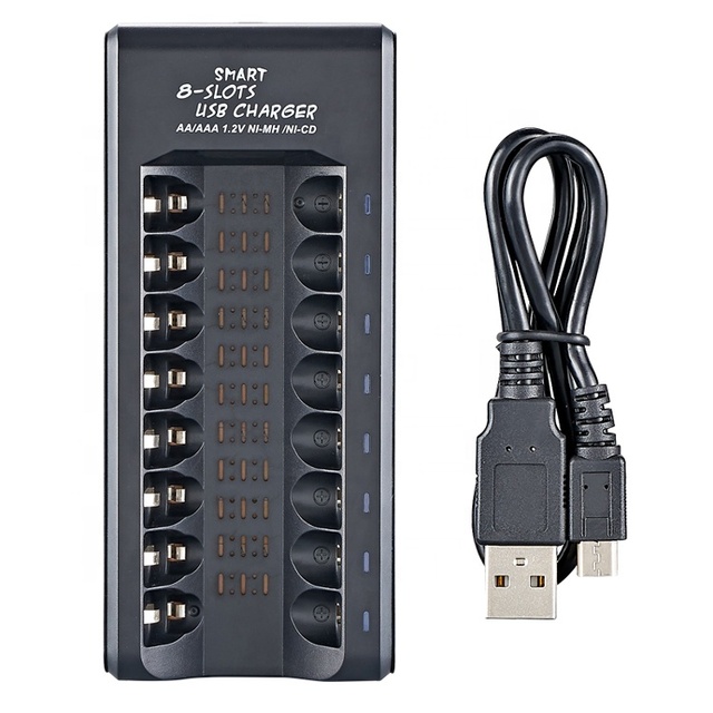 Wholesale 8-Slot USB Multifunctional Battery Charger LED Illumination for AA/AAA NiMH/Ni-CD High-Capacity Rechargeable Batteries