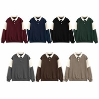 Pull-over Polo en Jersey Marron pour Garçon, Personnalisé avec Logo, Coupe Oversize, Coton Épais, Style Rugby, Tendance Urbaine, Preppy, OEM