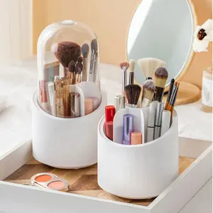 Kotak penyimpanan kuas Makeup, wadah kuas Perona mata berputar 360 derajat, Organizer kosmetik Desktop portabel, lipstik alis