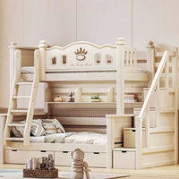 Lit superposé moderne en bois massif sculpté à la main pour enfants, robuste, double sur double, avec toboggan, lit à deux niveaux pour chambre à coucher