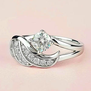 Anelli Romantici in Acciaio Inossidabile con Gemme e Zirconi, Placcatura in Rodio e Oro, Gioielli da Matrimonio Certificati IGI - Product Image 2