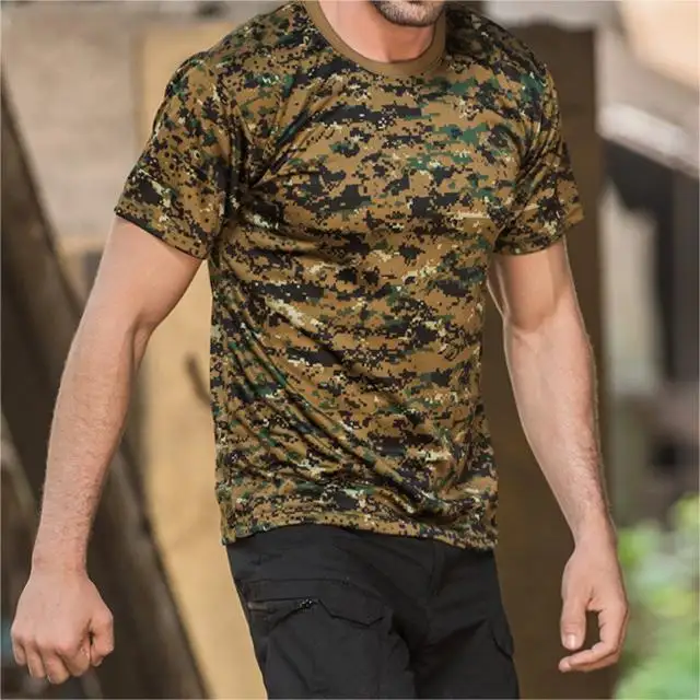 पुरुषों की स्लिम-फिट छलावरण कम बाजू वाली गोल गर्दन वाली सामरिक टी-शर्ट बेस आधी बाजू वाली शर्ट