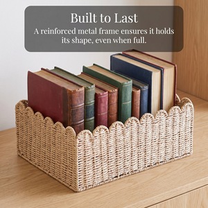 Woven <b>Storage</b> <b>Basket</b> Rectangle Handmade For Bathroom Organizing Khaki Paper Rope - Product Image 4