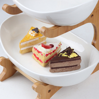 Ensemble de bols à fruits en céramique avec support en bois, 3 tailles différentes, bols à servir emboîtables, porte-collations, salades, bonbons, cuisine