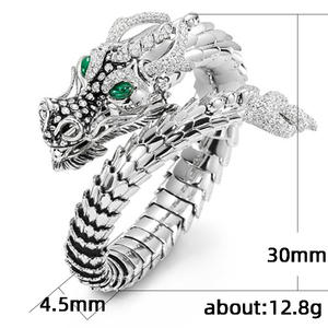 Pulsera de plata tibetana con dragón y ojos de esmeralda, incrustaciones de diamantes redondos, brazalete de cadena unisex, joyería de regalo H122 - Product Image 2