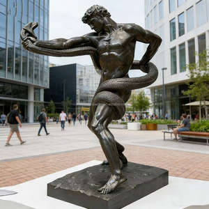 大型の古典的な神話上の蛇と人間の格闘動物のブロンズ鋳造彫刻 - 屋外装飾用 - Product Image 4