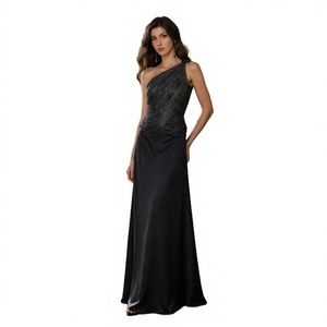 OUDINA Nouvelle Collection – Ensemble Deux Pièces Élégant en Satin Tissé Uni avec Jupe Longue et Haut Court Asymétrique à Franges pour Soirée et Fête - Product Image 2