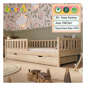 Lit pour enfants au design moderne avec tiroir 90 x 200 cm Lit au sol en bois massif Montessori avec <span class=keywords><strong>protection</strong></span> contre les chutes - Product Image 1
