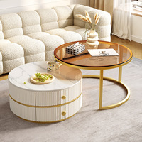 Ensemble de tables basses en verre rétractables modernes et simples, tables basses rondes écologiques et portables pour les petits salons
