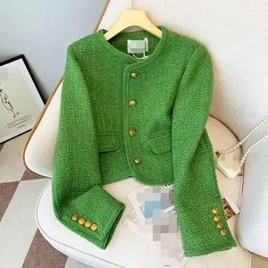 Elegant Women's 2023 Early Autumn New High Grade Green Fragrant Coat Women's Temperament Short Top Coat