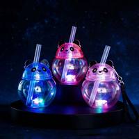 Vaso de Plástico Transparente con Pajita y Tapa Redonda con Diseño de Panda, con Luz