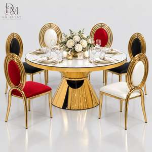 Silla Ovalada de Acero Inoxidable Dorado con Diseño de Triple Anillo y Cojín Blanco para Banquetes de Boda y Alquiler de Asientos para Fiestas - Product Image 1